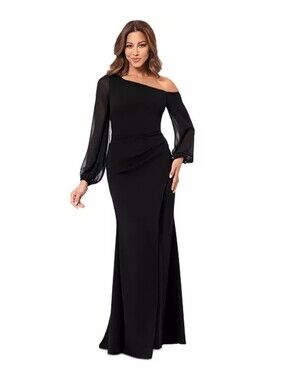 Betsy Adam Black Formal Gown 20W Plus Size Long Sleeve Ruched Evening Dress NWT